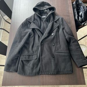 Apt 9 Mens Black Peacoat with detachable hood